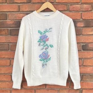 Alfred Dunner Vintage Long Sleeve Knit Floral Pullover Sweater Sz M